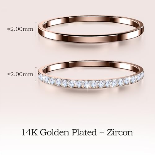 2 Pack 14K Gold Plated Stackable Rings Compatible with Oura Ring 5/Gen 4/Gen 3, Cubic Zirconia Simulated Diamond Stacking Rings Eternity Bands for Smart Ring (RoseGold, 6)