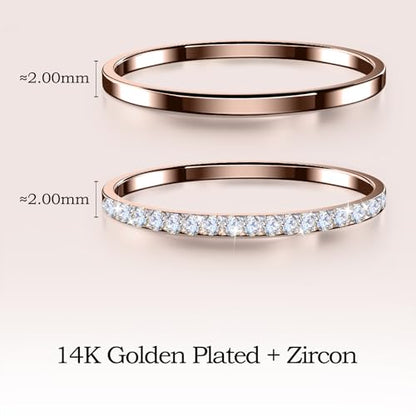 2 Pack 14K Gold Plated Stackable Rings Compatible with Oura Ring 5/Gen 4/Gen 3, Cubic Zirconia Simulated Diamond Stacking Rings Eternity Bands for Smart Ring (RoseGold, 6)