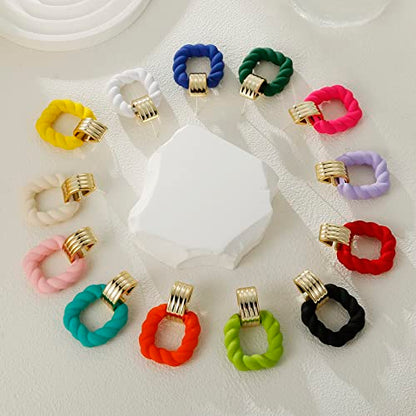 RUOFFETA Rectangle Earrings for Women, Acrylic Square Earrings Twisted Geometric Statement Jewelry - color: Green Gold