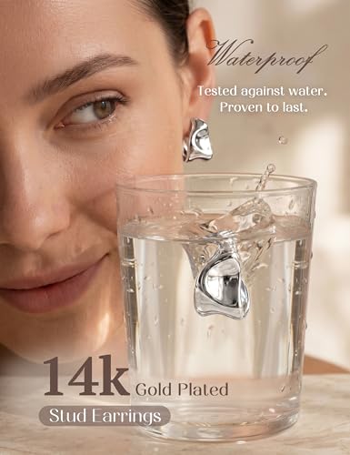 Chunky Gold Stud Earrings for Women Sterling Silver Earring Hypoallergenic | Non Tarnish 14K Gold Plated 925 Silver Posts for Sensitive Ears,Knot Statement Dangle Earrings Gold Jewelry Gifts Lightweight - color: silver plated-chunky