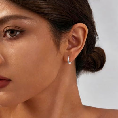micuco 3 Pairs Small Hoop Earrings Tiny Cartilage Earrings for Women Men | Cubic Zirconia Earrings Huggie Hoop Ear Piercing Earrings for 8mm 10mm 12mm - color: 16# Silver 8mm