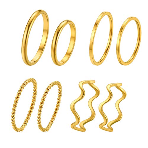 PROSTEEL Stainless Steel Rings Set, Women's Plain Band Knuckle Stacking Midi Rings Comfort Fit, Silver/Gold/Rose Gold/Black Tone, Multi Size #4-#12 - color: D: 8 pcs-gold