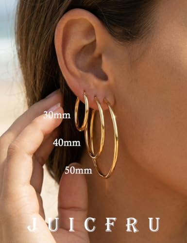 4/5/6 Pairs Gold Hoop Earrings for Women, Hypoallergenic Silver Gold Plated Stainless Steel Huggie Hoop Earrings Set Trendy Jewelry Gifts Lightweight 30/40/50/60/70MM - color: 4 Pairs gold Plated Hoop Earrings-30/40/50/60mm
