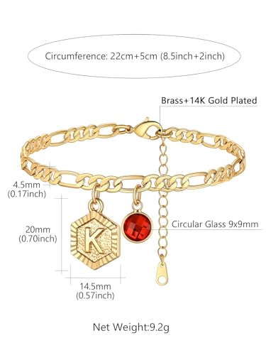 Custom4U Personalized Initial Ankle Bracelets for Women 14K Gold Plated Dainty CZ Birthstone Hexagon Letter Initial Anklets for Women Adjustable Silver/Gold Foot Chain Summer Beach Jewelry Gifts - color: Gold Hexagon-K