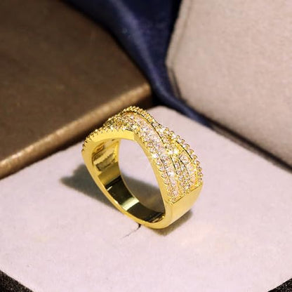 PAVOOI 14K Gold Plated X Ring Simulated Diamond CZ Criss Cross Ring for Women Juude Jewelers Silver Rose Gold Braided Wrap Knot Style Promise Statement Cocktail Party Ring(Gold.B-US Code-6) - color: GOLD.B, size: (US Code-6)