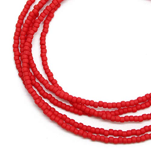 Kathy Bankston Red Seed Bead Necklace, Thin 1.5mm Single Strand Beaded Necklace - color: Matte Opaque Cherry Red