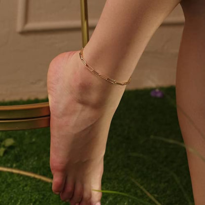 MEVECCO Anklet for Women Gold Chain 14K Gold Plated Dainty Boho Beach Summer Simple Foot Jewelry Ankle Bracelet - style: Paperclip Chain Big