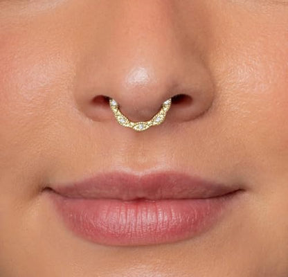 16G Septum Ring Hinged Septum Clicker Nose Ring Septum Piercing Jewelry - color: CZ-gold, size: 8mm