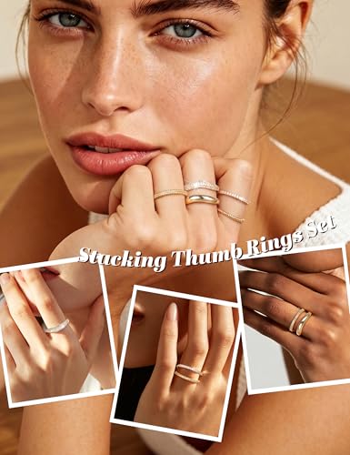 14K Gold Plated Rings for Women,Non Tarnish Stackable Chunky Ring | Cubic Zirconia Thumb Ring ,Dainty Stackable Chunky Rings Set,Trendy Statement Thick Dome Ring,Promise Wedding Band Size 6-10 - color: Cubic Zirconia Ring-Gold B