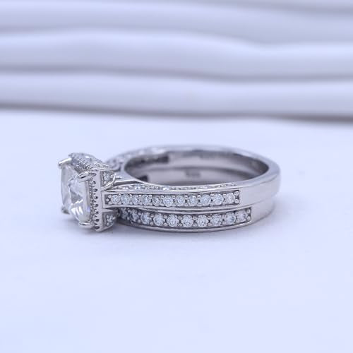 6MM Center Halo Princess Cut Bridal Set Engagement Ring for Women, 2 CT | Metal: Sterling Silver|Stone: Moissanite - color: White Gold