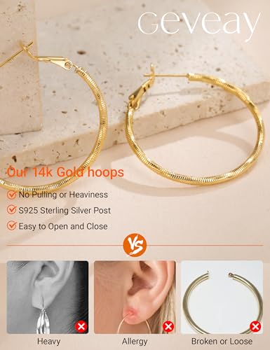 2.5MM Thin Gold Hoop Earrings for Women Hypoallergenic Sterling Silver Post Hoop Earrings Lightweight Large Big Twisted Gold Hoops Earrings 30MM/40MM/50MM/60MM - color: 30MM Gold
