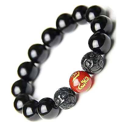 Black Obsidian Bracelet,Feng Shui Black Obsidian Wealth Bracelet for Women Men Couples Handmade Stretch Obsidian Bracelet Bangle with Carved Pixiu Tiger Eye Stone Attract Wealth Money and Good Luck - color: D,12mm,Red Agate