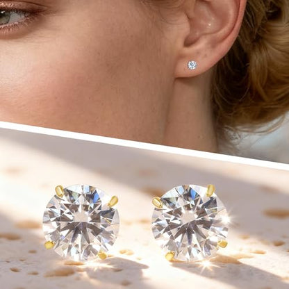 Limerencia Moissanite Stud Earrings, 3 Pairs Titanium Screw Back Earrings | D Color VVS1 Clarity Lab-created Moissanite Earrings, Hypoallergenic G23 Pure Titanium for Women Men Sensitive Ears - color: Gold S
