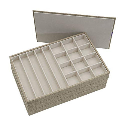 Household Essentials Stackable Jewelry Trays, 3 Varieties, Space for Necklaces, Rings and Earrings, Blended Canvas with Felt Interior, Perfect for Drawers and Closet Shelves, Latte - color: Latte