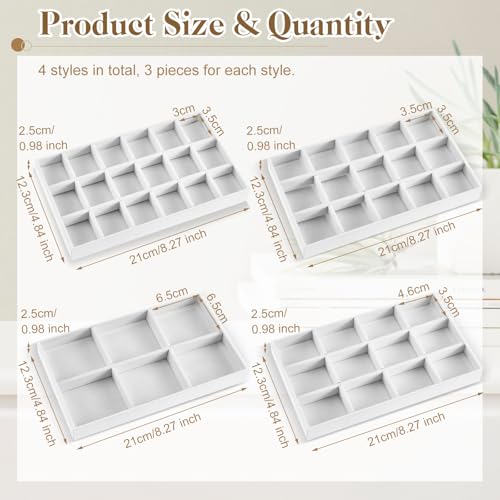 12 Pcs Jewelry Tray Velvet Stackable Jewelry Organizer Trays Divided Earring Accessories Storage Containers Box (Rose Red) - color: White