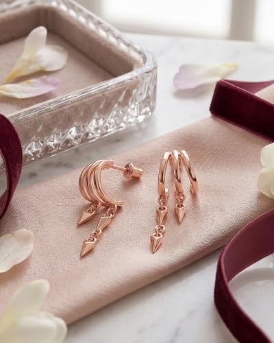 Gold Earrings for Women Trendy 14K Gold Plated Dangle Earrings Small Hoop Huggie Drop Stud Earrings Cubic Zirconia Simple Minimalist Dainty Chain Tassel Hypoallergenic Earrings - color: Simple & Rose Gold