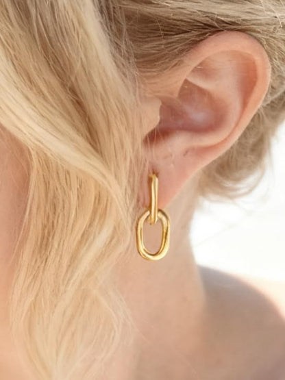 FAN&LOUIS 24K Gold Plated Clip On Earrings for Women, Gold Chain Link Drop Dangle Double Hoops Hypoallergenic Trendy Lightweight Clip-On Earrings for Non-Pierced Ears - style: Gold