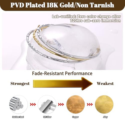 Stackable Bangles Bracelets for Women Two Tone Bracelet Stack | Stainless Steel Non Tarnish Gold and Silver Bracelet Set Mixed Metal Triple Interlocked Bangle Bracelets - size: Small