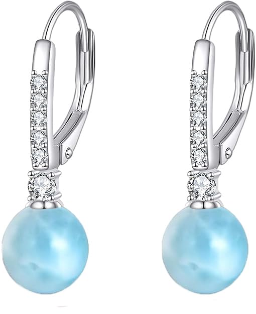 TIGER RIDER Pearl Earrings 925 Sterling Silver Leverback Hypoallergenic Drop Earring Jewelry for Women Birthday Gifts - style: Larimar2