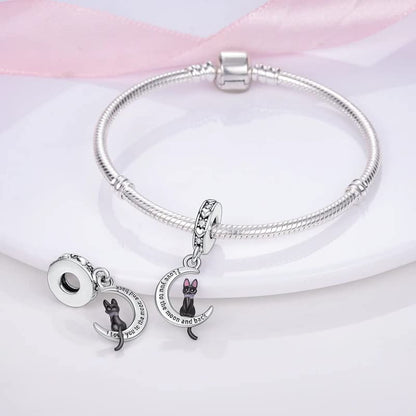 Vegas Safety Chain Sun Birthday Mom Camera Dog God Psalm Bead Pendant 925 Sterling Silver Dangle Compatible With Pandora Moments Charm Bracelet - style: Love You To The Moon And Back Black Cat Moon