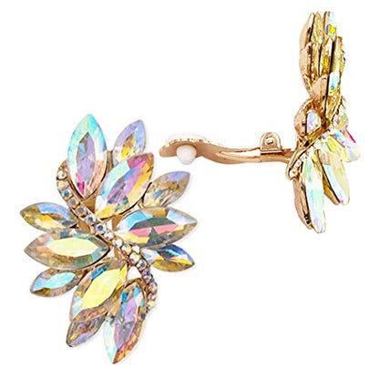 Rosemarie Collections Women's Dazzling Crystal Marquis Leaf Cluster Statement Clip On Earrings, 1.87" - style: AB Crystal Gold Tone