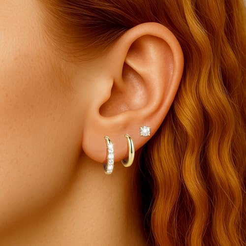 Silver/Gold Stud Hoop Earrings:Hypoallergenic Surgical Stainless Steel Small Cartilage Huggie Hoop Earrings Flat Back Earrings Screw Back and Flatback Stud Earrings for Women Multiple Piercing Sensitive Ears - style: Gold-(6mm+6mm)hoop earrings+4mm cz stu