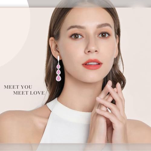 LMXXVJ Necklace Long Earrings Bracelet Set, White Gold Plated Created Blue Sapphire Jewelry Set Wedding Party Gift Jewelry for Women Bridal Bridesmaid - color: White Gold-Pink Ring