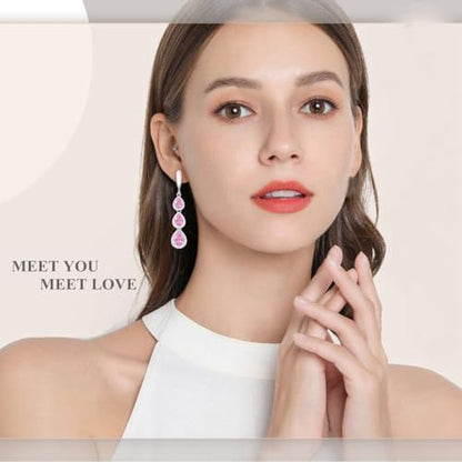 LMXXVJ Necklace Long Earrings Bracelet Set, White Gold Plated Created Blue Sapphire Jewelry Set Wedding Party Gift Jewelry for Women Bridal Bridesmaid - color: White Gold-Pink Ring
