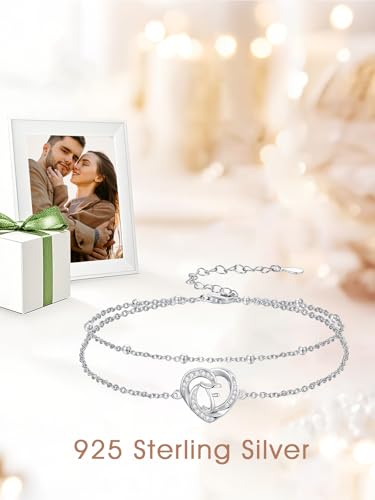 Dorunmo Initial Anklet 925 Sterling Silver Letter A-Z Layered Heart Anklet Beach Jewelry Birthday Gifts for Women - color: F