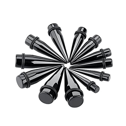 24PC Ear Gauge Stretching Kit Acrylic Tapers and Surgical Steel Tunnels Plugs 00G-20MM Gauge Stretching Kit - color: Black Silver