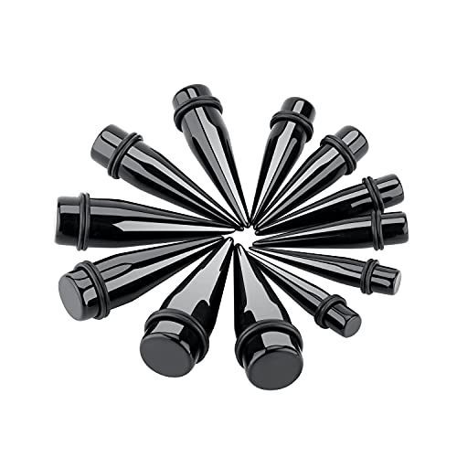 24PC Ear Gauge Stretching Kit Acrylic Tapers and Surgical Steel Tunnels Plugs 00G-20MM Gauge Stretching Kit - color: Black Rainbow