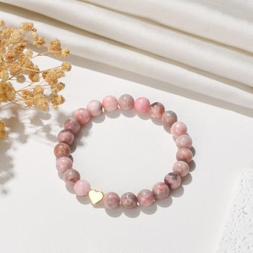 Healing Bracelet For Women Anxiety Beaded Bracelets Jewelry Healing Stone Crystal Bracelet Stress Relief Yoga Beads Chakra Bracelets Gifts For Women pink - color: Heart-Pink Zebra Stone