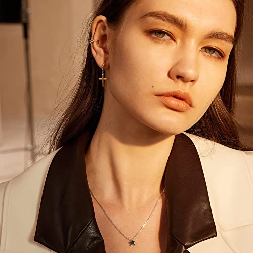 Valloey Rover Gold Necklaces for Women | Dainty 14K Gold/Sterling Silver Plated Cubic Zirconia Star Moon Pendant Necklaces Twist Rope Chain Simple Jewelry for Women - style: Silver-Star