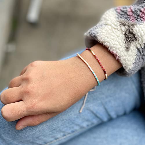 KELITCH Women Friendship Bracelet Seed Beads Miyuki Thin Strand Bracelets Adjustable Boho Jewelry - color: Red 88K