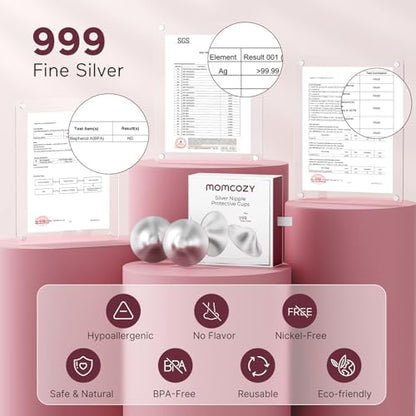 Momcozy 999 Silver Nursing Cups, Hole-Free Design,XL Size | Breastfeeding Essentials,Nipple Cover for Breastfeeding Newborns,XL Size - size: XL/Hole-free