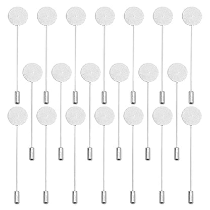 60Pcs Flat Round Tray Lapel Pin for Craft,Silver Safety Stick Pins Stainless Steel Brooch Pin Needle Suit Tie Hat pin Scarf Badge for DIY Costume Jewelry Making Accessories - color: Silver