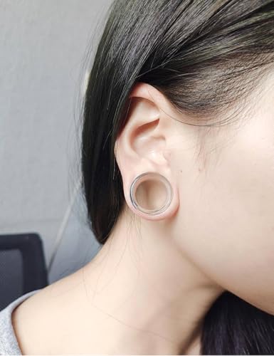 6G-26mm Acrylic Plastic Ear Gauges Tunnels Stretching Kit Double Flared Plugs Tunnels Expanders Stretcher Saddle Gauges Earrings for Men Women Black White Clear - color: Clear 6G-26mm