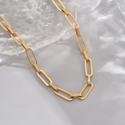 18K Gold Plated Chunky Chain Necklace for Women Dainty Cuban Paperclip Chain Toggle Bar Clasp Necklace Thick Trendy Layering Gold Chain Link Stainless Steel Jewelry - style: Paperclip-Gold