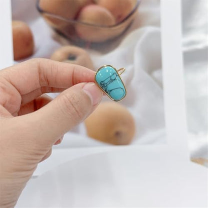 OIDIMS Gemstone Statement Ring for Women Gold-Tone Stainless Steel Natural Stone Rose Quartz Aventurine Turquoise Adjustable Open Band Stacking Finger Rings Boho Cocktail Wedding Party Jewelry - color: Turquoise