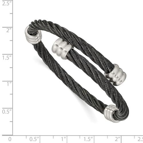Chisel Black IP-Plated Wire Flexible Bangle in Stainless Steel