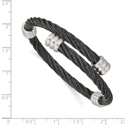 Chisel Black IP-Plated Wire Flexible Bangle in Stainless Steel