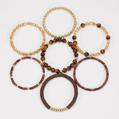 Boho Wooden Beads Bracelets Bohemian Bracelet Stack for Men Women Wood Beaded Bracelet Set - color: F