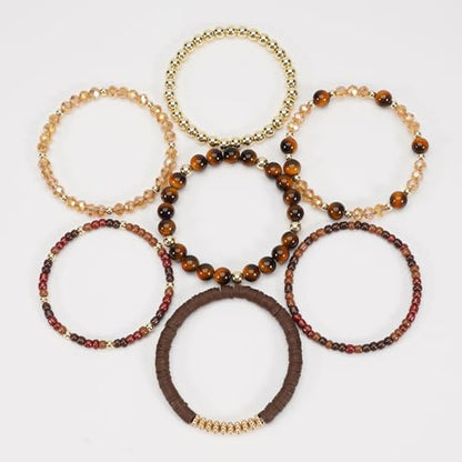 Boho Wooden Beads Bracelets Bohemian Bracelet Stack for Men Women Wood Beaded Bracelet Set - color: F