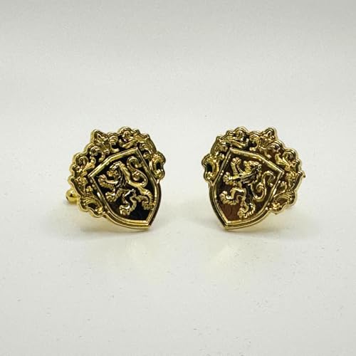 Men’s Cufflinks, Tie Bar, and Tie Pin Set – Royal Blue on Gold with Raised Lion Crest, Gift-Boxed for Business and Formal Occasions - color: Gold-tone