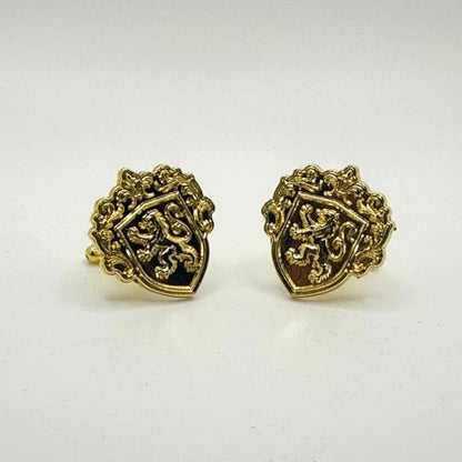 Men’s Cufflinks, Tie Bar, and Tie Pin Set – Royal Blue on Gold with Raised Lion Crest, Gift-Boxed for Business and Formal Occasions - color: Gold-tone