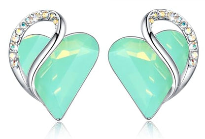 Infinity Love Heart Stud Earrings for Women, Birthstone and Healing Stone, Gifts for Mom, Wife, and Her, Silver Plated - color: 13-Healing Stone for Luck-Jade Opal Green