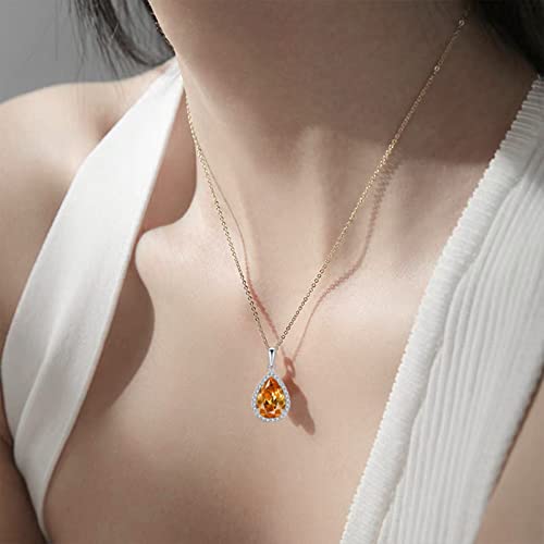 VONSSY Classic Oval Pendant Gemstone Necklace | Crystal Ruby Sapphire Waterdrop Birthstone Teardrop Emerald Necklace | 18K Platinum Gold Plated Chain | Jewelry Gift for Mother Wife Girlfriend - color: Champagne