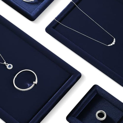Velvet Jewelry Display Tray for Ring Earrings Necklace Bracelet Flat Tray - color: Blue, size: 12.99 × 9.06 in