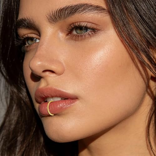 Fake Eyebrow Ring Fake Lip Labret Studs Replacement Balls Spike with 100pcs Sticker Non-Piercing Body Jewelry Fake Skin Piercing - color: C2 -Silver + Gold
