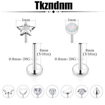 Threadless Noses Rings, Flat Back Earrings, 20/18/16g-Gauge 5/16in-Post 3mm-Top, Hypoallergenic Surgical Steel Medusa Lip Labret Cartilage Helix Tragus Conch Piercing Jewelry for Women Men - color: White, size: 20g*8mm